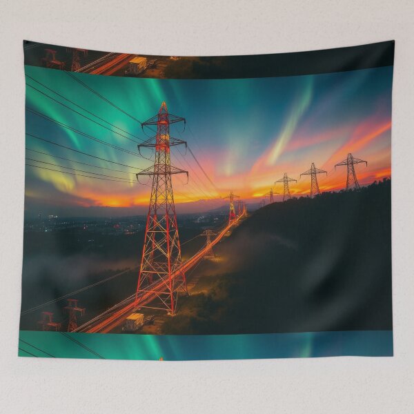 Item preview, Aurora Over the Grid | Electricity Pylon Landscape designed and sold by Pylon-Bureau.