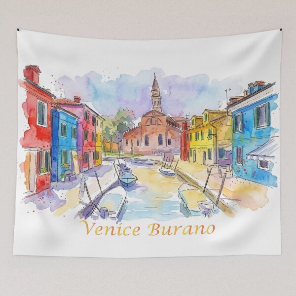 Item preview, Venice Burano Island Colorful Houses Watercolor Art designed and sold by NareArt.
