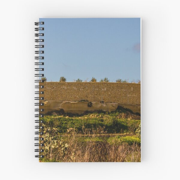 Item preview, Circular Dry Stone Fort Wall on Mediterranean Countryside Overlooking Green Fields and Cacti designed and sold by Nmallia.