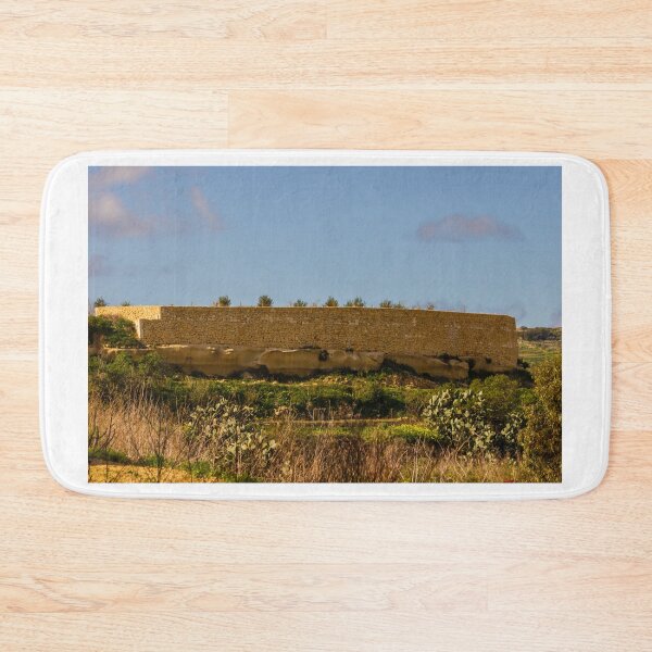 Item preview, Circular Dry Stone Fort Wall on Mediterranean Countryside Overlooking Green Fields and Cacti designed and sold by Nmallia.