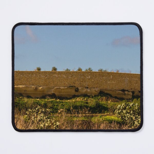 Item preview, Circular Dry Stone Fort Wall on Mediterranean Countryside Overlooking Green Fields and Cacti designed and sold by Nmallia.
