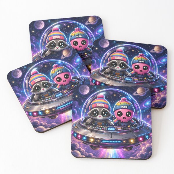 Item preview, DLBG Pink Skull & Jimothy Raccoon Cosmic UFO Space Adventure designed and sold by DLBG-STORE.