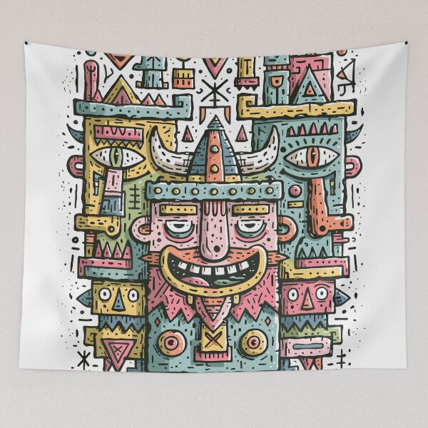 Item preview, Viking Tribal Doodle Face Mask Art designed and sold by Romgora.