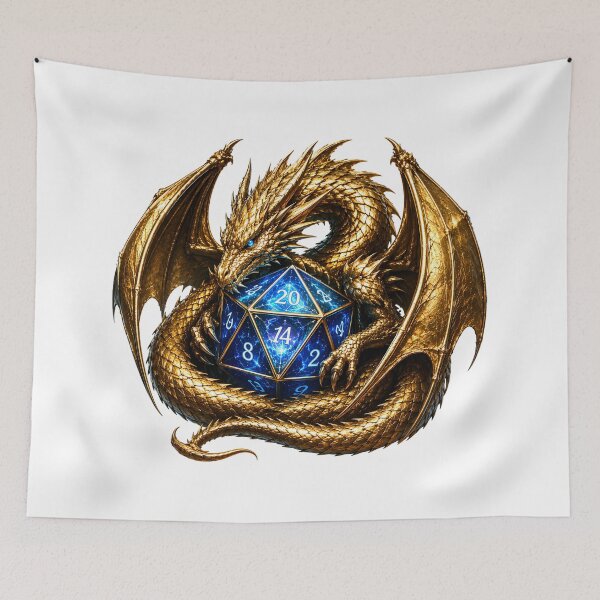 Item preview,  D20 Dice Guardian Dragon – Metallic Gold TTRPG Fantasy Gaming Art designed and sold by DragonStore210.
