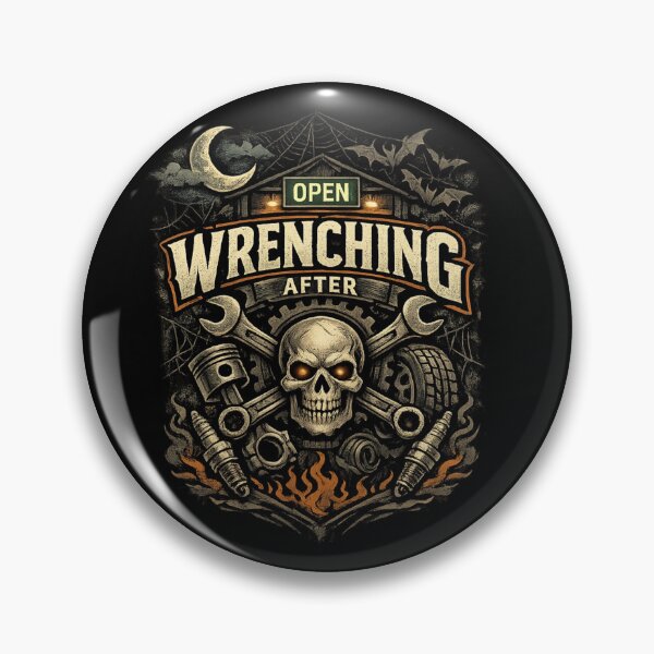 Item preview, Wrenching After Dark Halloween Mechanic Skull Vintage Garage Design designed and sold by BankshopTH.