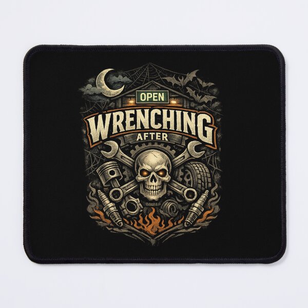Item preview, Wrenching After Dark Halloween Mechanic Skull Vintage Garage Design designed and sold by BankshopTH.
