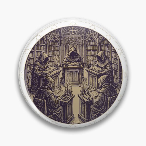 Item preview, Dark Cathedral - The Forgotten Scribes dark monk in forgotten library t shirt. designed and sold by Neurospicy Trolls.