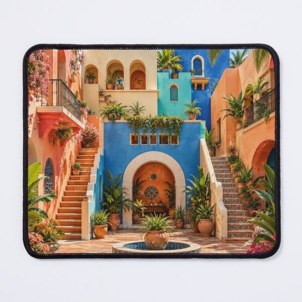 Item preview, Colorful Mediterranean Courtyard With Tropical Garden designed and sold by MWprint.