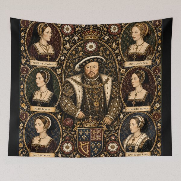 Item preview, King Henry VIII and His Six Wives – Tudor Dynasty Portrait Collage | English Royal History designed and sold by rimmatv.