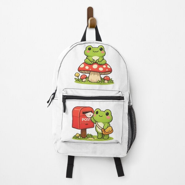 Item preview, Cute kawaii frog pack, posting letter, knitting, relaxing in green tea, sitting on mushroom designed and sold by BritishDelights.