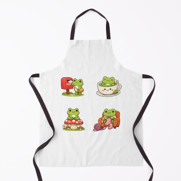 Item preview, Cute kawaii frog pack, posting letter, knitting, relaxing in green tea, sitting on mushroom designed and sold by BritishDelights.