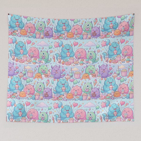 Item preview, Monster Snack Party | Cute Cartoon Monster Seamless Pattern | Kawaii Print designed and sold by AP Digi Store.