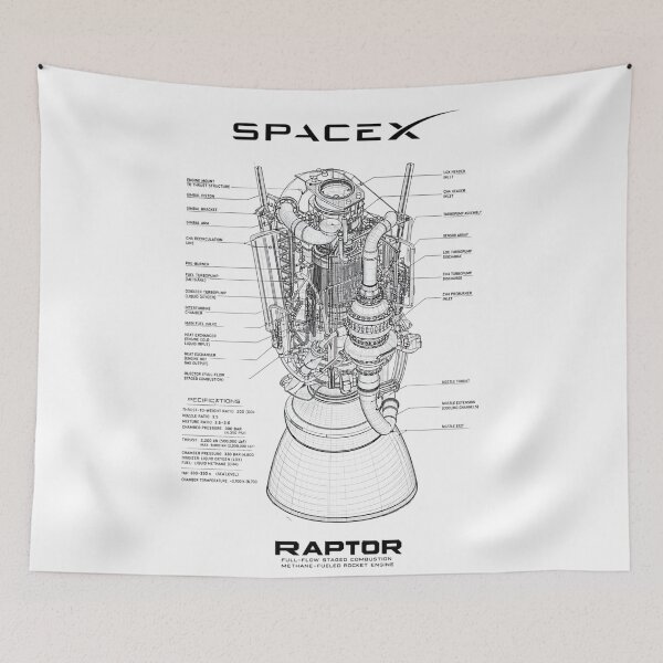 Item preview, SpaceX | Raptor Rocket Engine Blueprint | Full-Flow Staged Combustion Aerospace Technical Drawing T-Shirt designed and sold by Dyan4.
