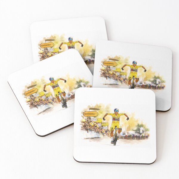 Item preview, Wout Van Aert in Yellow iconic celebration designed and sold by cyclingmania.