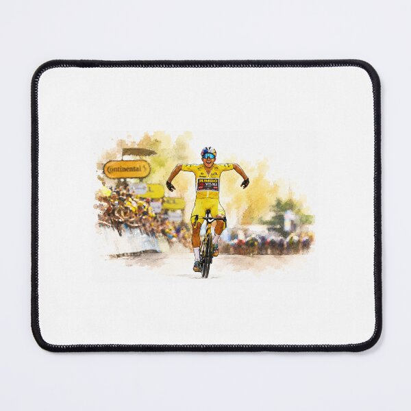 Item preview, Wout Van Aert in Yellow iconic celebration designed and sold by cyclingmania.