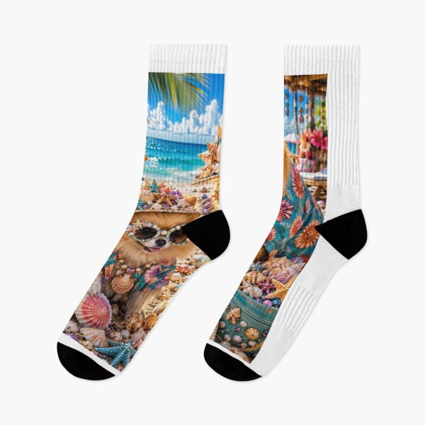 Item preview, Fancy and Sandy Glam Cat and Dog in Seashell Hats at the Beach designed and sold by Extremeallie.
