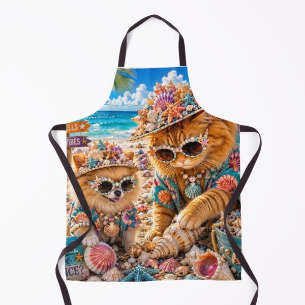 Item preview, Fancy and Sandy Glam Cat and Dog in Seashell Hats at the Beach designed and sold by Extremeallie.