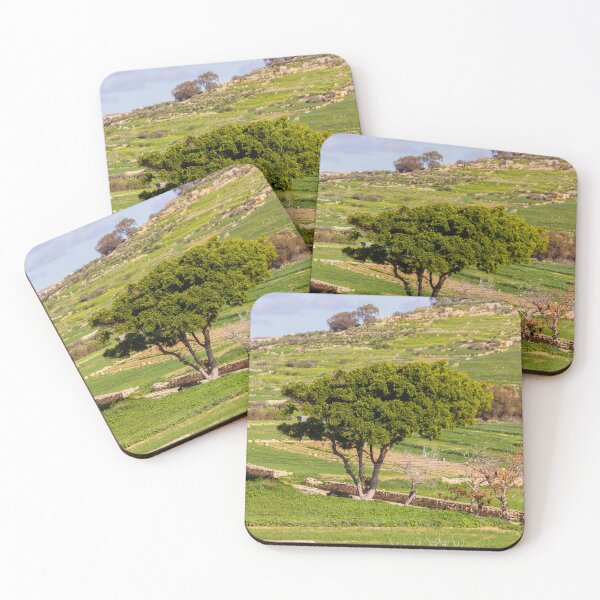 Item preview, Lone Green Tree Overlooking Terraced Countryside Fields With Stone Walls And Winding Road designed and sold by Nmallia.