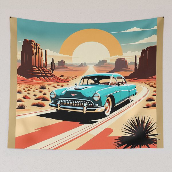 Item preview, Retro car on desert road designed and sold by tarkone.