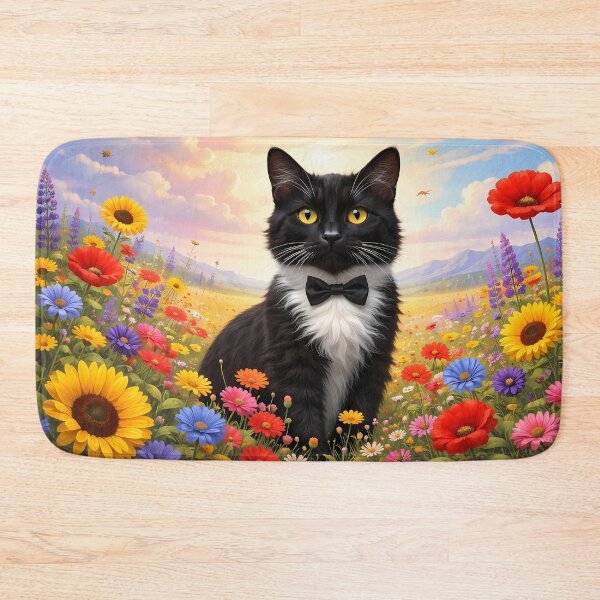 Item preview, Cat in a Colorful Flower Meadow designed and sold by cuprum.