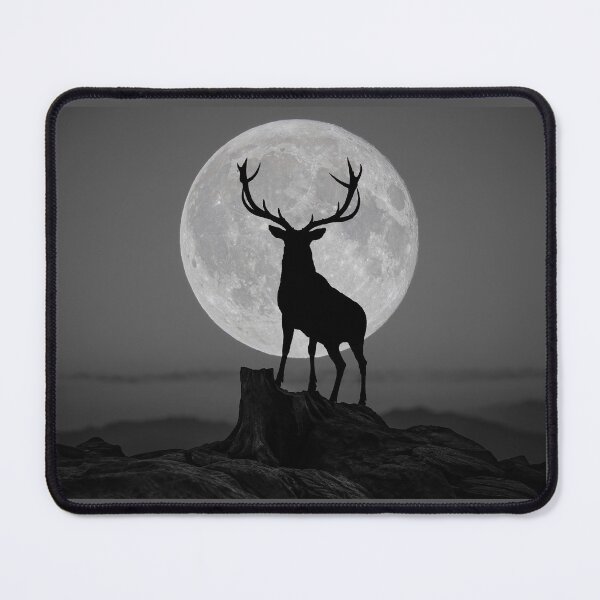 Item preview, Red deer on mountain with full buck moon designed and sold by James Cumming.