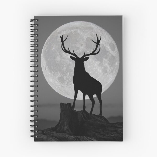 Item preview, Red deer on mountain with full buck moon designed and sold by James Cumming.
