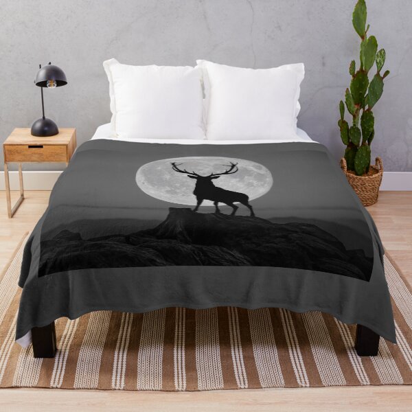 Item preview, Red deer on mountain with full buck moon designed and sold by James Cumming.