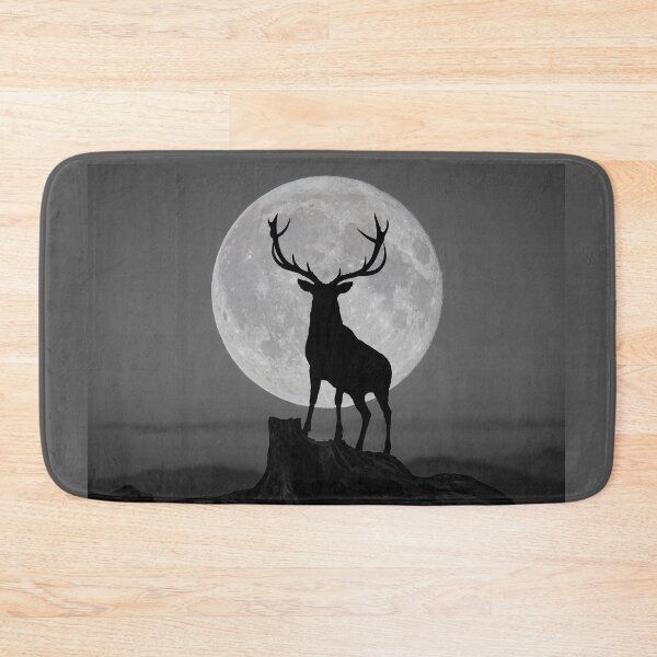 Item preview, Red deer on mountain with full buck moon designed and sold by James Cumming.