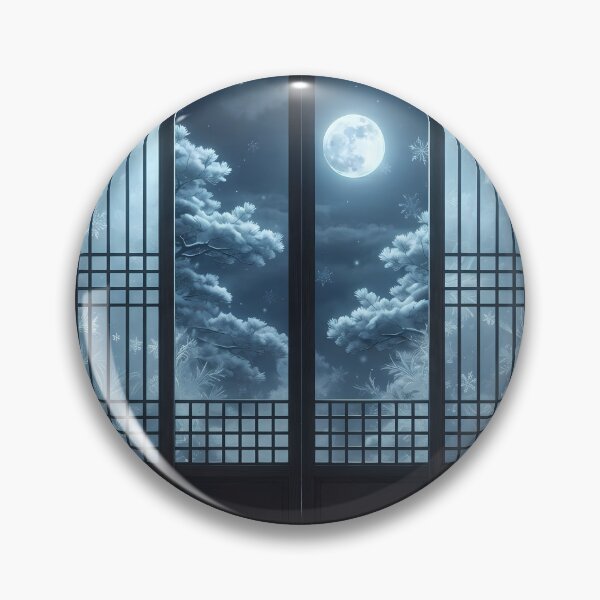 Item preview, Frosty Moonlight Through Korean Traditional Lattice Window & Snowy Pine Trees - Serene Winter Night Aesthetic designed and sold by SOOstudio73.