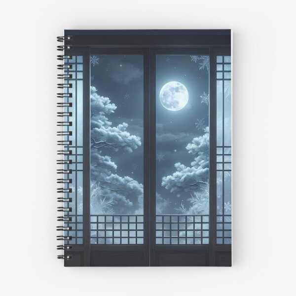 Item preview, Frosty Moonlight Through Korean Traditional Lattice Window & Snowy Pine Trees - Serene Winter Night Aesthetic designed and sold by SOOstudio73.