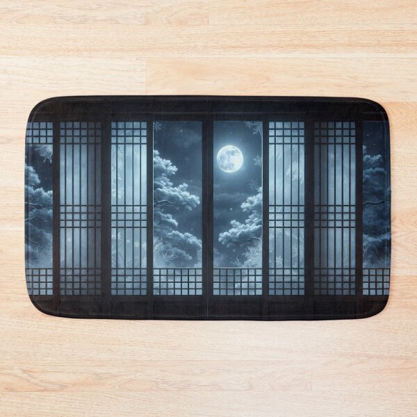 Item preview, Frosty Moonlight Through Korean Traditional Lattice Window & Snowy Pine Trees - Serene Winter Night Aesthetic designed and sold by SOOstudio73.