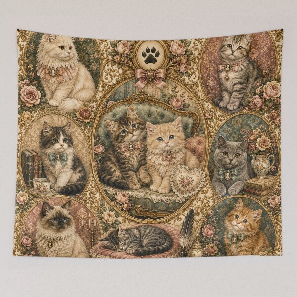 Item preview, Vintage Floral Cat Collage – Shabby Chic Cottagecore Kitten Portrait Collection designed and sold by rimmatv.