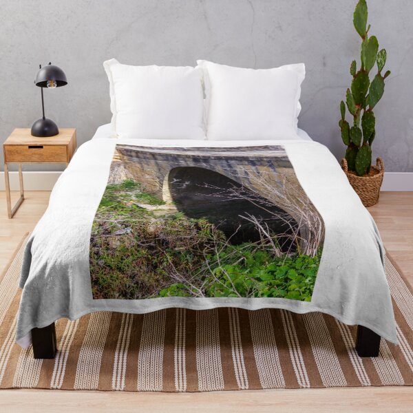 Item preview, Old Stone Arch Bridge With Dark Tunnel Entrance Surrounded by Overgrown Vegetation designed and sold by Nmallia.
