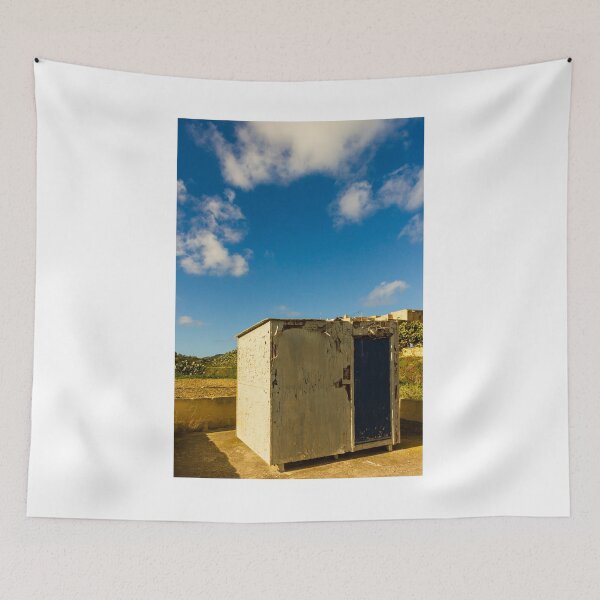 Item preview, Weathered Rural Shed With Peeling Paint And Blue Door Under Bright Cloudy Sky designed and sold by Nmallia.