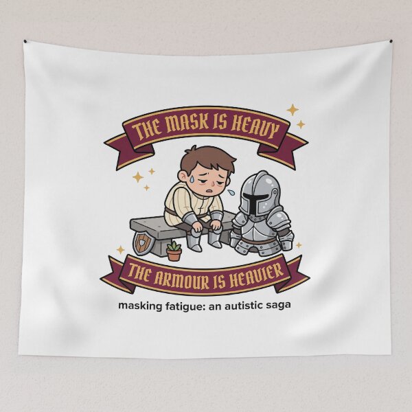 Item preview, Masking Fatigue Autism Humor: The Mask Is Heavy Knight Gift designed and sold by Osmose-Studio ⭐⭐⭐⭐⭐.