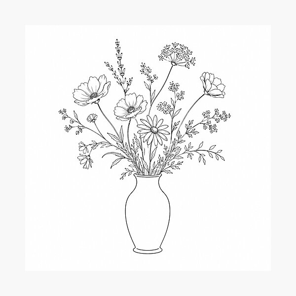 Item preview, Wildflower Bouquet in Vase Line Art designed and sold by MWprint.