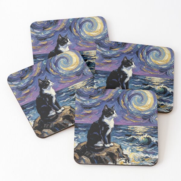 Item preview, Tuxedo Cat Starry Night Cat At The Beach And Moon designed and sold by NotheeArt.
