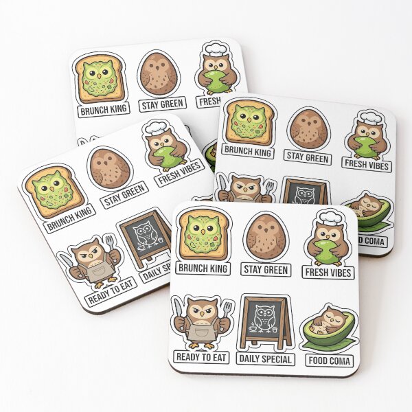 Item preview, Retro Owl Brunch Cafe Sticker Pack - Vintage Hipster & Healthy Food Puns designed and sold by SimpleP.