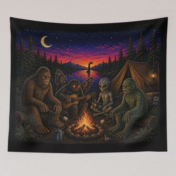 Item preview, Funny Cryptid Camping Shirt Hiking Camp Life Nature Lover Adventure designed and sold by LessIsLoud.