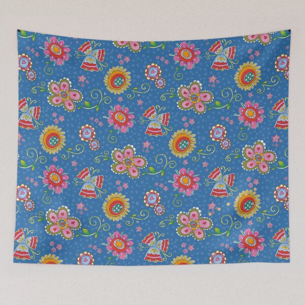 Item preview, Colorful Flowers on blue designed and sold by MissMelsa.