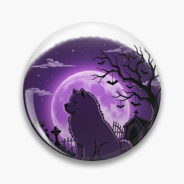 Item preview, Chow chow Halloween at night, purple Moon, cemetery,  creepy, spooky designed and sold by Coolparrotgirl.