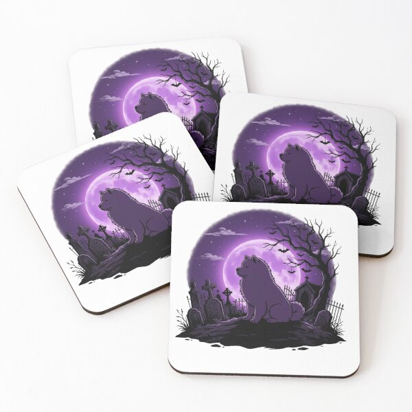 Item preview, Chow chow Halloween at night, purple Moon, cemetery,  creepy, spooky designed and sold by Coolparrotgirl.