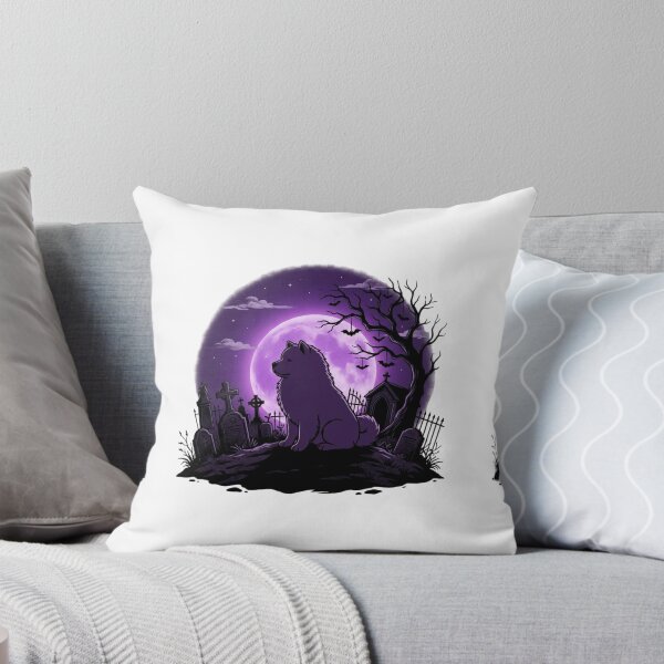 Item preview, Chow chow Halloween at night, purple Moon, cemetery,  creepy, spooky designed and sold by Coolparrotgirl.