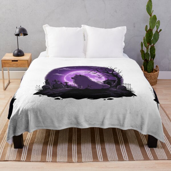 Item preview, Chow chow Halloween at night, purple Moon, cemetery,  creepy, spooky designed and sold by Coolparrotgirl.