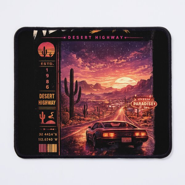 Item preview, Neon Drive – Desert Highway | Retro Synthwave Sunset Poster designed and sold by CreativeCook.