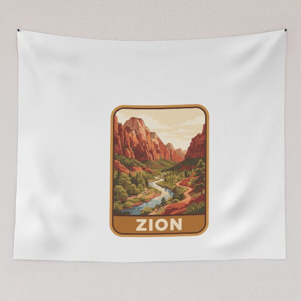 Item preview, Retro Zion  Red Rock Canyon River Vintage Poster designed and sold by Paper Drip.