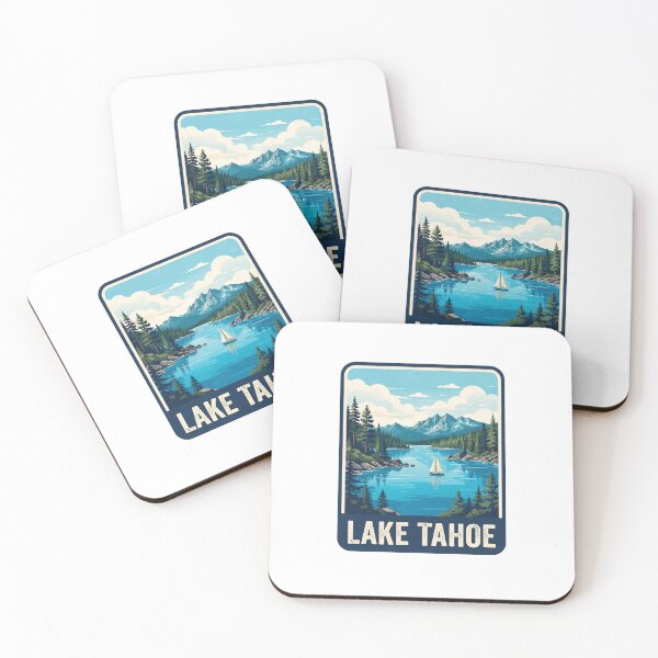 Item preview, Vintage Lake Tahoe Alpine Mountains Boat Retro Travel Poster designed and sold by Paper Drip.