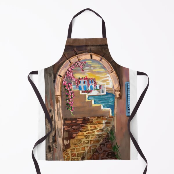 Item preview, Original watercolor of Mykonos Little Venice at sunset, viewed through a bougainvillea-draped archway. Part of my Greek Isles series. designed and sold by Cobalt & Stone Art.