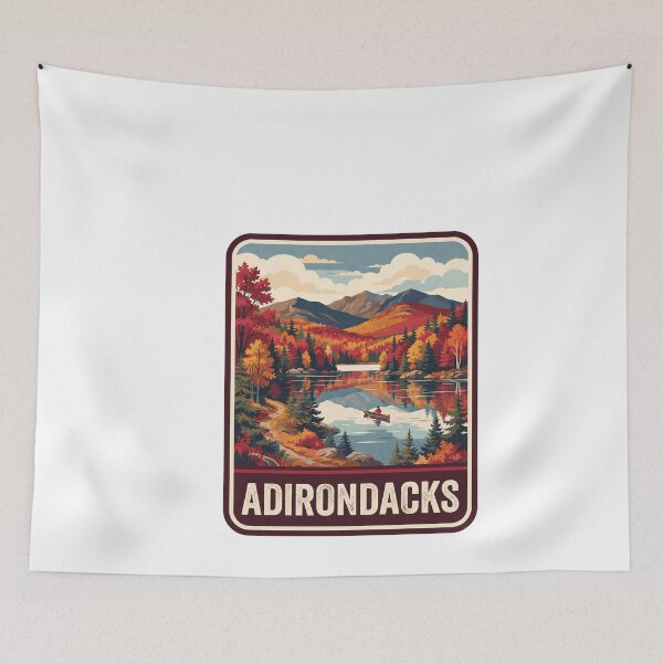 Item preview, Vintage Adirondacks Fall Foliage Canoe Lake Retro Travel Art designed and sold by Paper Drip.