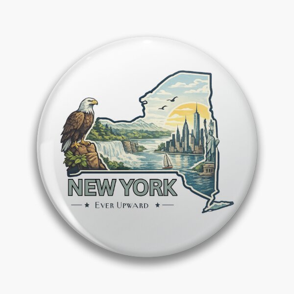 Item preview, New York State Map Wall Art | Vintage Empire State Outline | Excelsior | Statue of Liberty & NYC Skyline | Retro Travel Poster | USA State Gift | New York Decor designed and sold by Thehatinthecat.